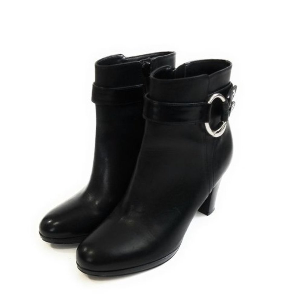 Lauren Ralph Lauren Myla Black Leather Heeled Ankle Booties Womens Size 6 - Picture 2 of 8